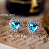 Real S925 Sterling Silver Aqua Blue Green Red Pink Heart Zircon Stud Earrings for Women Fashion Wedding Jewelry