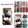 Чехол-книжка из искусственной кожи ручной работы для Tecno Spark 20 Pro, противоскользящая противоударная крышка с ремешком на запястье и дизайном в виде сердца/розы/кошки