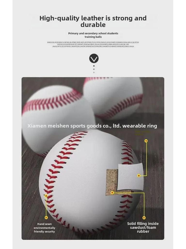 9-дюймовый бейсбольный мяч из коровьей кожи класса ABC, сшитый вручную, с шерстяным сердечником для профессиональных соревнований