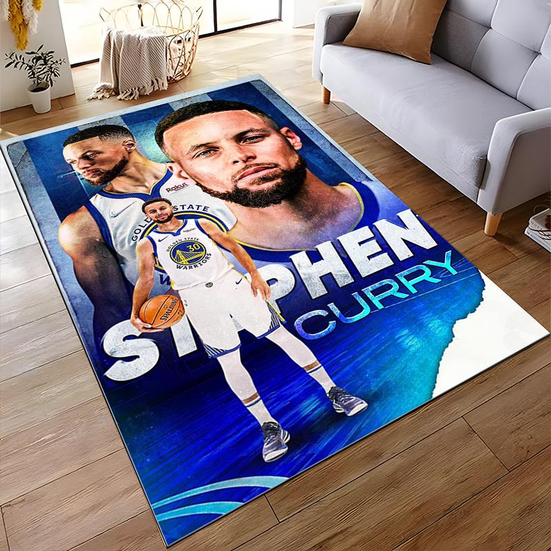 "Basketball Star Portrait with Blue Theme Non-slip rug suitable for living room and bedroom sofas sofas"