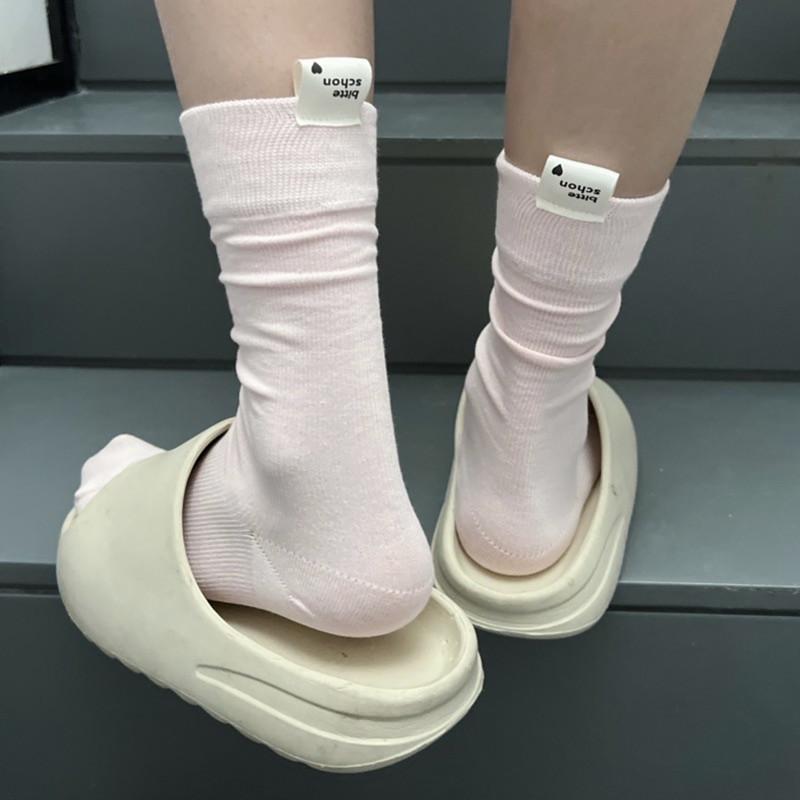 Женские носки, Макаруны, Однотонные, Модные хлопковые носки средней длины, Английские буквы, Пятки, Тканевые этикетки, Конфетные горки, Носки