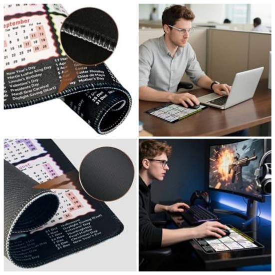 2026 Calendar Mouse Pad Rectangle Waterproof Home Office Gaming Computer Laptop Mousepad Desk Mat with Non-slip Rubber Base PC Accessories