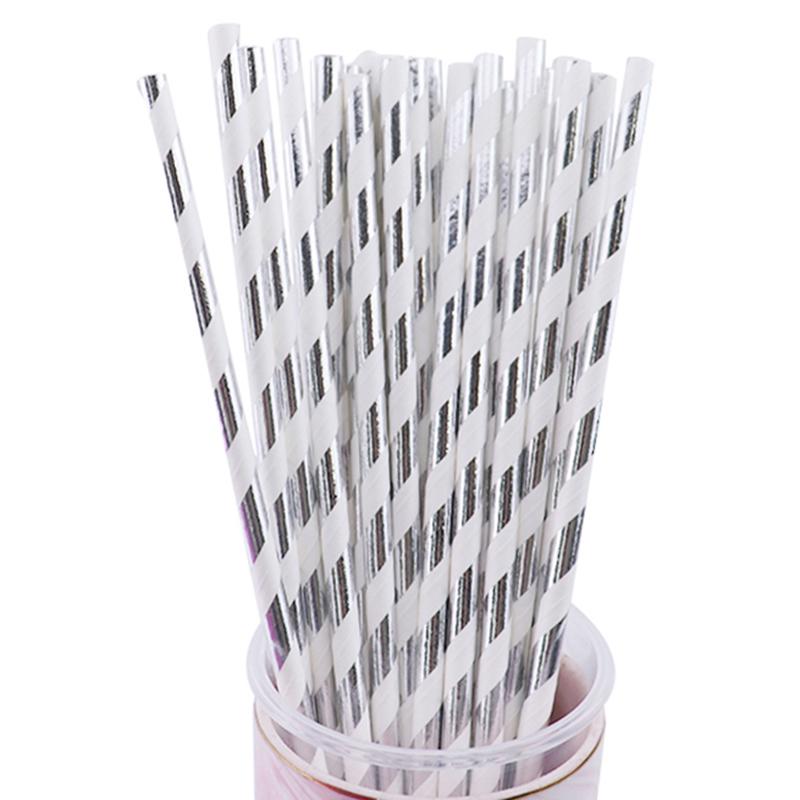 25 шт. фольги золото/серебро радуга одноразовые питьевые цветные бумажные трубочки рождественский свадьба день рождения украшения вечеринка мероприятия принадлежности
