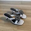 Women Slippers Summer New Style Sexy Flower Water Diamond Versatile Style Outerwear High Heels Cool Slippers Women Sandals