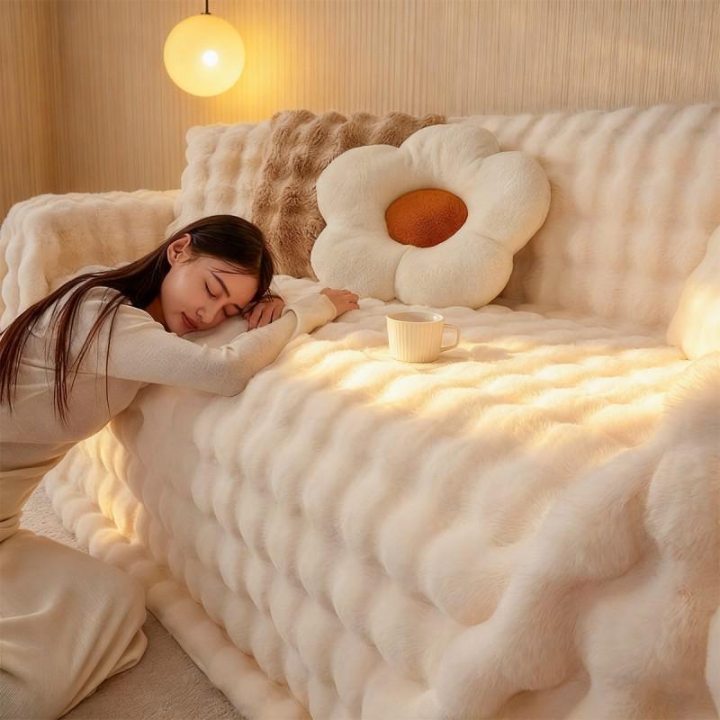Plush Sofa Cover Anti-cat Scratch Winter Non-slip Couch Blanket