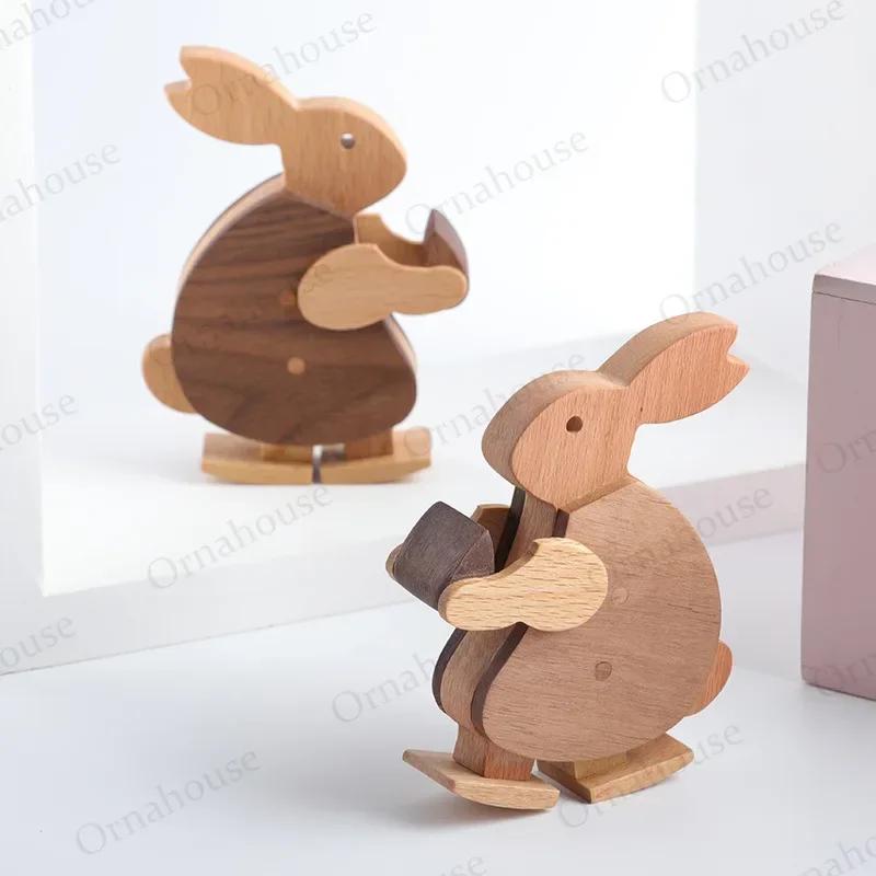 Novel and Creative Wooden Toy Decoration Wooden Little Rabbit Slope Doll Walking Little White Rabbit Home Accessories Decor