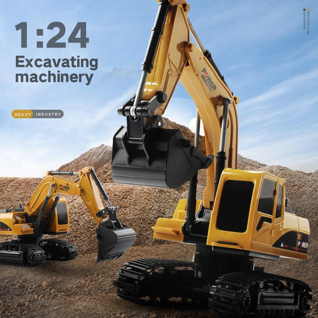 Multi-function Excavator, RC Bulldozer, Kids' Toy Car, Construction Vehicle Toy, Radio Control, Small Size, 1/24 Scale (Yellow)