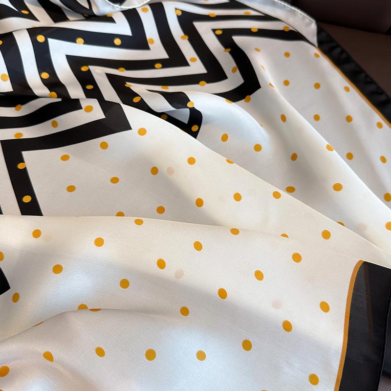 Spring/Summer Wavy Striped Polka Dot Square Scarf Satin Thin Breathable Neck Scarf Elegant Style Sunscreen Headscarf For Women