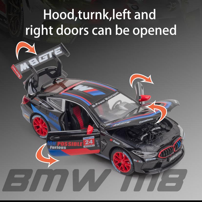 1/24 Scale M8 GTE Racing Diecast Car Model Toy, Pull Back Toy Vehicle with Sound and Light for Kids Toddler Boys Girls Gift Collection