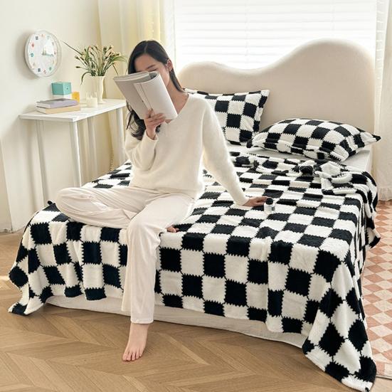 Плюшевое одеяло с шахматным узором, дышащее пушистое одеяло, клетчатое одеяло для всех сезонов, для дома, офиса, путешествий