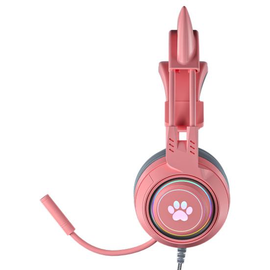 Проводные наушники SY-G25 с RGB-подсветкой, всенаправленным микрофоном, накладные компьютерные наушники с милыми кошачьими ушками для киберспорта