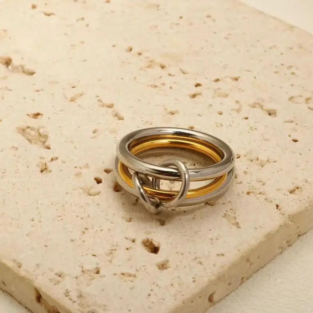 Multiple Layers Strand Loop Indext Finger Zircon Rings for Women Stainless Steel Gold Plated Ring