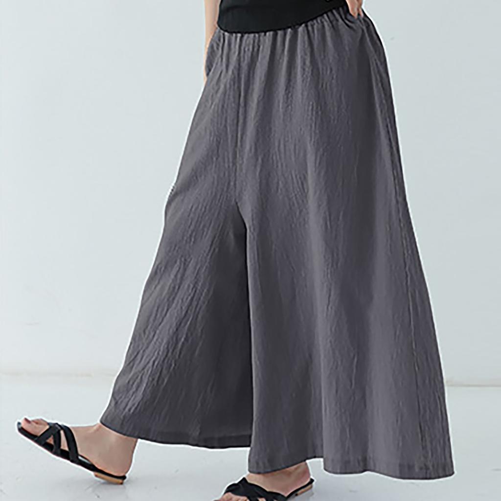 Women's Fashion Spring And Summer All-match Comfortable Solid Color Elastic Waist Cotton Linen Trousers