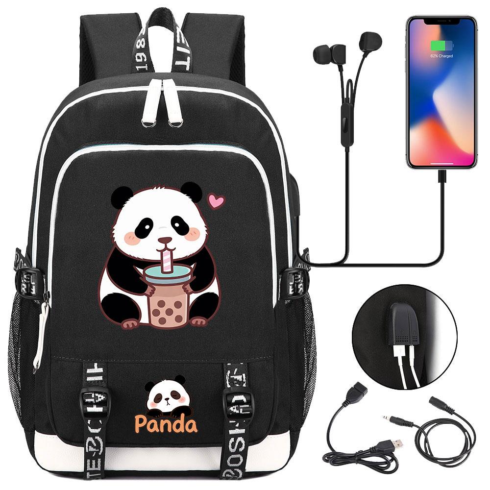 Милый рюкзак с принтом панды для подростка, USB, для ноутбука, детские, для мальчиков и девочек, в школу, сумки для книг, женский, мужской, дорожный рюкзак