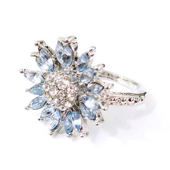 Женское свадебное кольцо с блестящим кубическим цирконием, инкрустированное сверкающим геометрическим украшением, белый аквамарин в форме подсолнуха