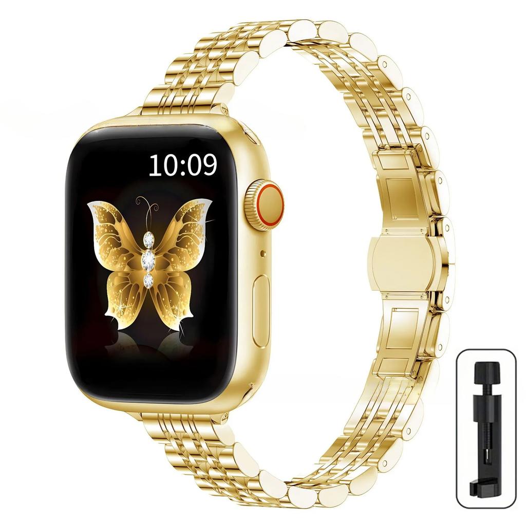 Металлический ремешок из нержавеющей стали для ремешка Apple Watch 41 42 46 49 мм браслет для iWatch Ultra 2 Series 10 9 8 7 6 5 43 для женщин 45 мм