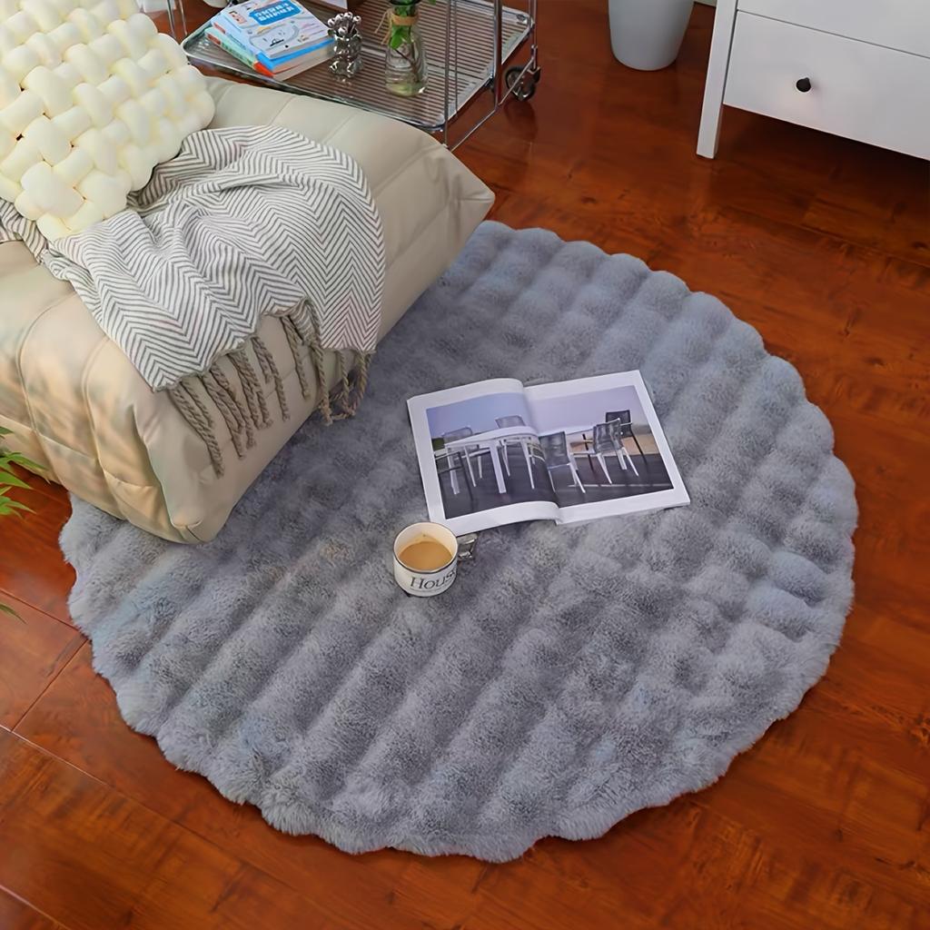 Fluffy Bubble Fleece Rug, Round Soft Carpet 90x90cm, Easy Clean Home Decor Mat for Bedroom Living Room, 4 Colors