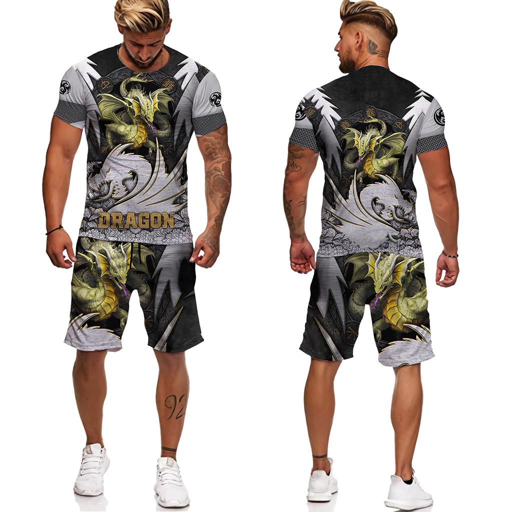 Мужской спортивный костюм с татуировкой животного Fly Dragon, уличная одежда в стиле Харадзюку, мужские футболки, мужской спортивный костюм, повседневные мужские комплекты больших размеров, Chandal