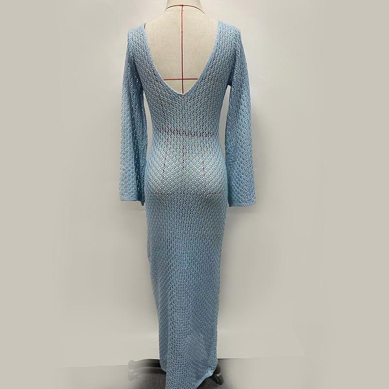 Белое вязаное модное платье макси Tossy, женское прозрачное пляжное праздничное платье с v-образным вырезом, трикотажное платье с открытой спиной