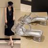 Slippers New Style Shoes Square Toe One-strap Sandals Thick-heeled High Heels
