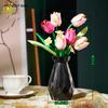 Black White Rose Tulip MOC Flower Model Building Blocks 3D Bouquet Bricks Toy Home Decor Valentine's Day Gift for Girls