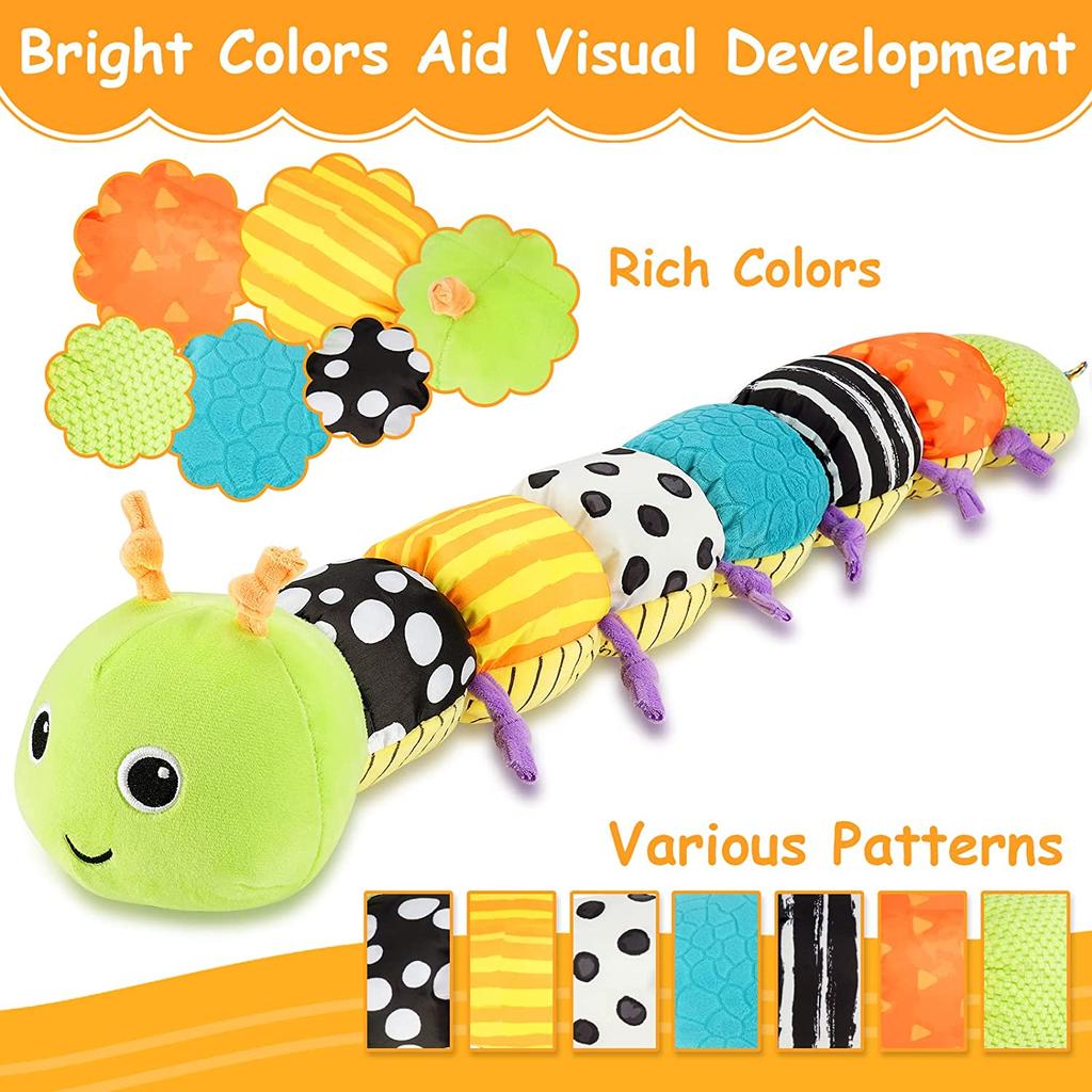 Musical Caterpillar Stuffed Animal Toys Infant Soft Plush Toy with Multi-Sensory Crinkle,Rattle & Textures for Babies 0-12 Months Newborn Children