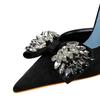 BIGTREE European and American High-heeled Stiletto Shallow Mouth Pointed Side Hollow-out Cloth Super High Heel Diamond-bow Single Shoe
