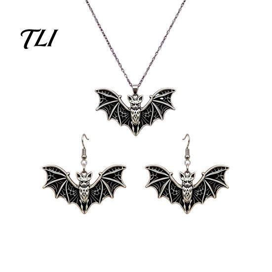 Anti Oxidation Zinc Alloy Jewelry Gothic Bat Halloween Accessory, Vintage Punk Necklace, Viking Spooky Spider Web Earrings Style Dangle Drop