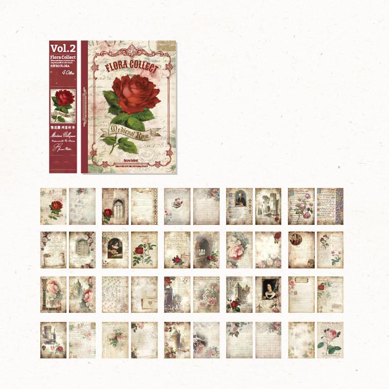 40pcs Pictures Unrepeated Large Size Vintage Material Paper Double Sided Material Book Retro Scrapbooking Journaling Decor Stationery