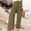 Summer Cotton Linen Wide Leg Pants Women Loose Palazzo Pant Pocket Elastic Waist Button Casual Pants