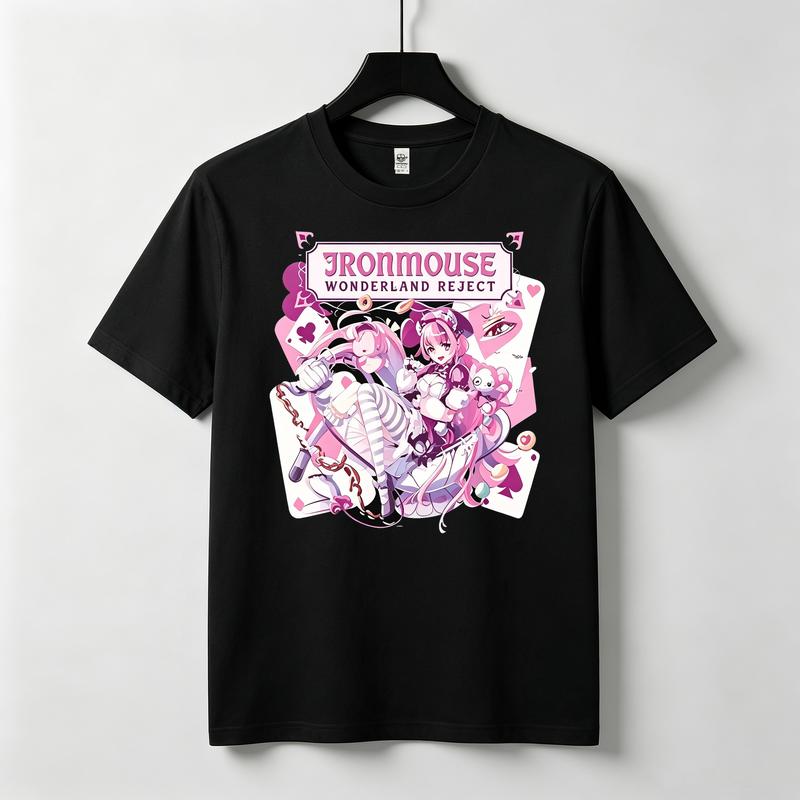 Vintage Kawaii Anime Ironmouse VTuber T Shirt Summer Short Sleeve Fashion Cotton Tee Oversized Casual Streetwear Otaku Fan Gift Unisex Y2k Top