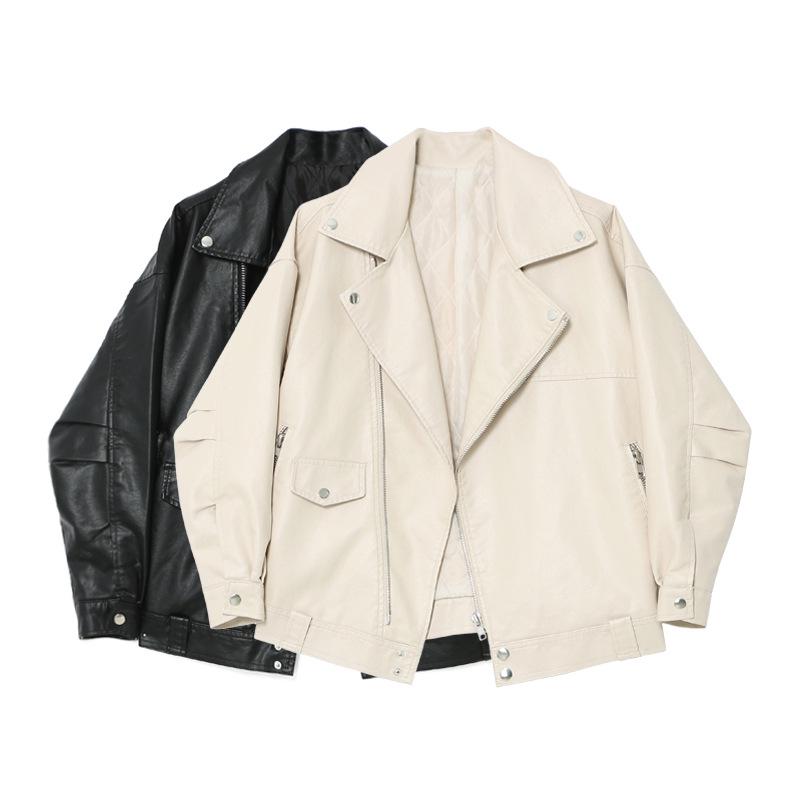 Женская мотоциклетная кожаная куртка в европейском и американском стиле с косой молнией и длинными рукавами