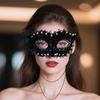 Elegant Side Flower Faux Pearls Half Face Mask Lightweight Practical Plastic Halloween Party Essential