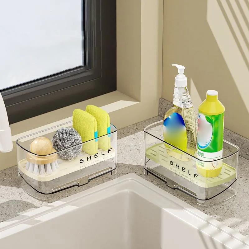 New Rag Rack Kitchen Sink Rack Household Wall-mounted Multi-function Sponge Pool Faucet Storage Artifact With Drain Design