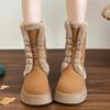 Fashion Platform High Boot Women Snow Boots Flats Fur Warm Shoes 2024 Trend Suede Cotton Sneaker Winter Kawaii Lace Up Plush Botas Mujer