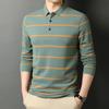 Spring and Autumn New Long Sleeved T-shirt Men's Lapel Polo Shirt Striped Casual Business Versatile T-shirt Top