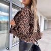 2022 Леопардовый принт Длинный рукав Джинсовая куртка Топ