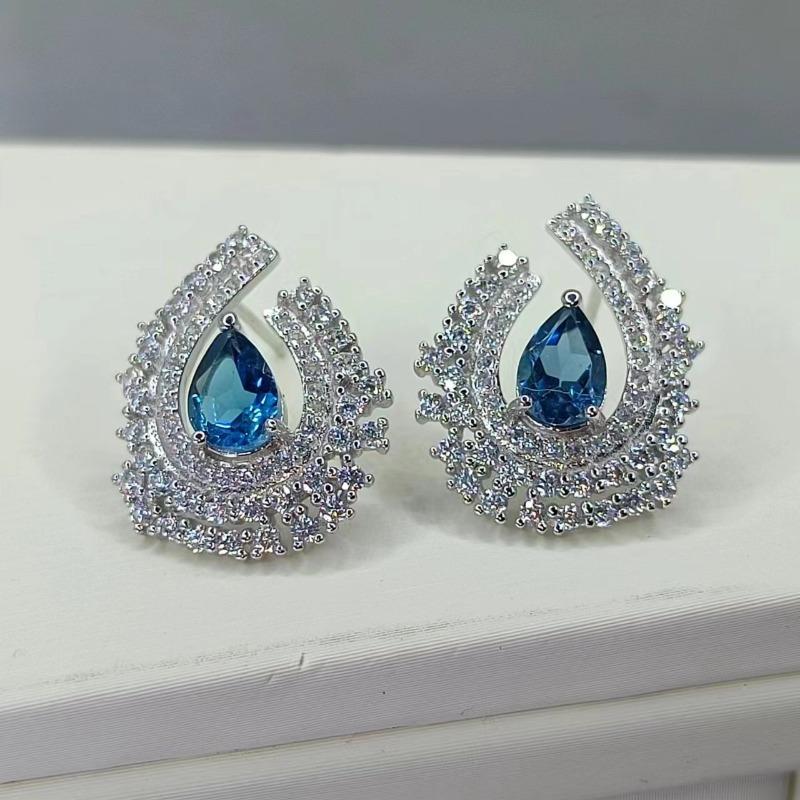 Женские серьги SACEGEMS, стерлинговое серебро 925 пробы, 5*7 мм, серьги-гвоздики с натуральным лондонским синим топазом, ювелирные изделия для свадебной вечеринки