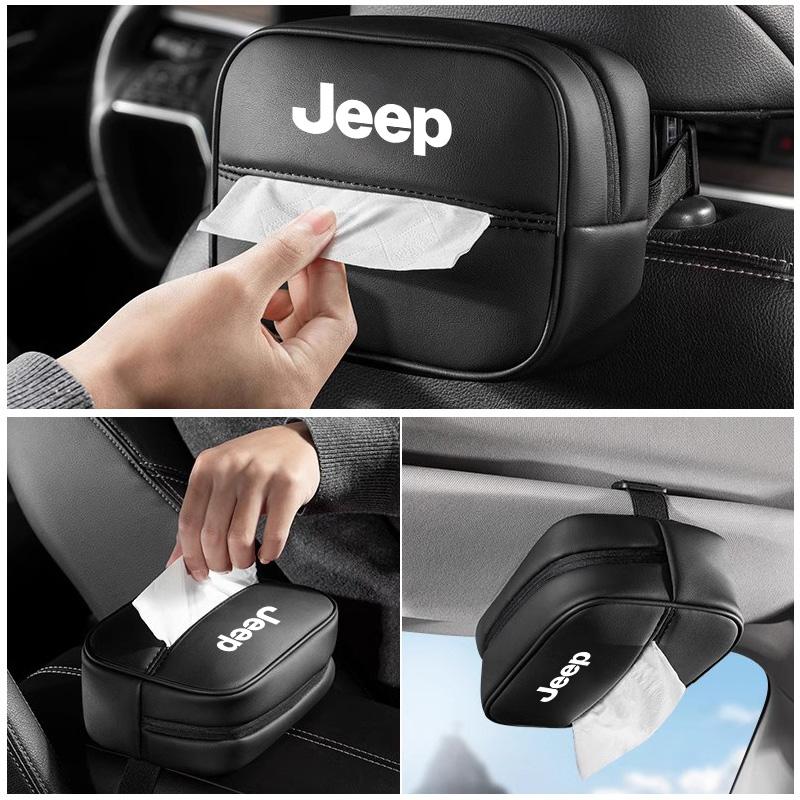 AIY5 PU Leather Car Tissue Box Armrest Paper Towel Storage Bag For Jeep Grand Cherokee Wrangler JK Gladiator Compass Renegade Patriot