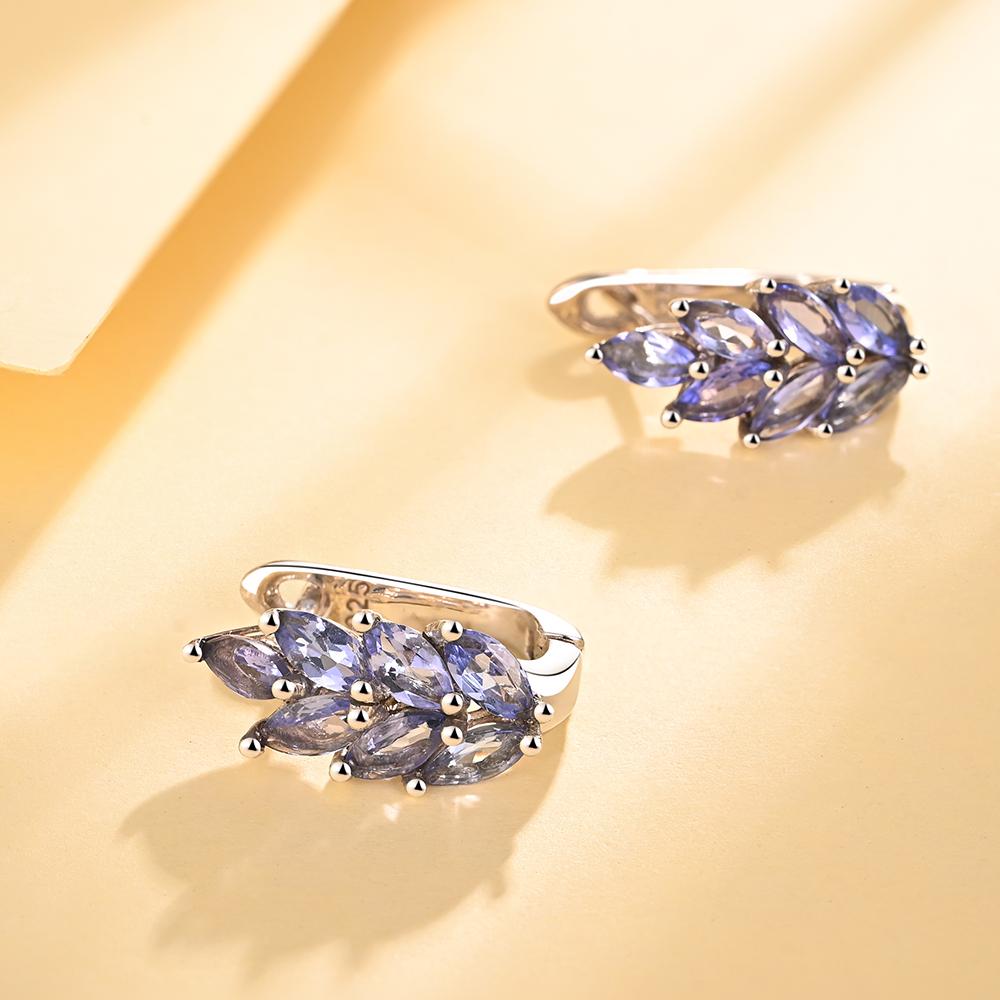 Легкие роскошные элегантные серьги из стерлингового серебра 925 пробы, натуральный синий драгоценный камень Танзанит, дизайн листьев дерева, женские изысканные украшения, юбилей, повседневная одежда