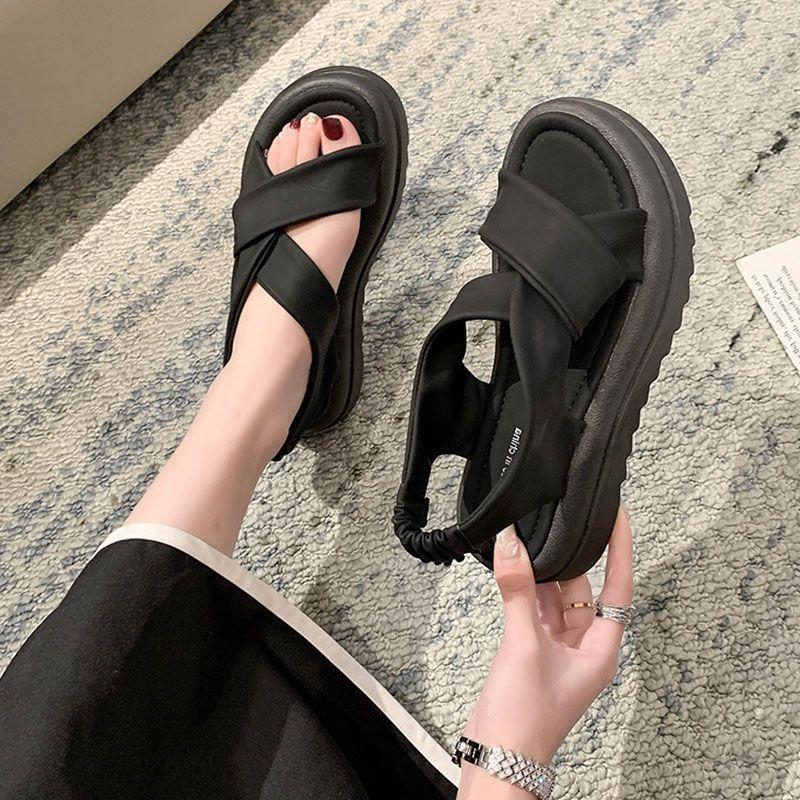 Сандалии женские лето 2025 новые Songgao толстая подошва для беременных женщин плоские повседневные спортивные римские сандалии