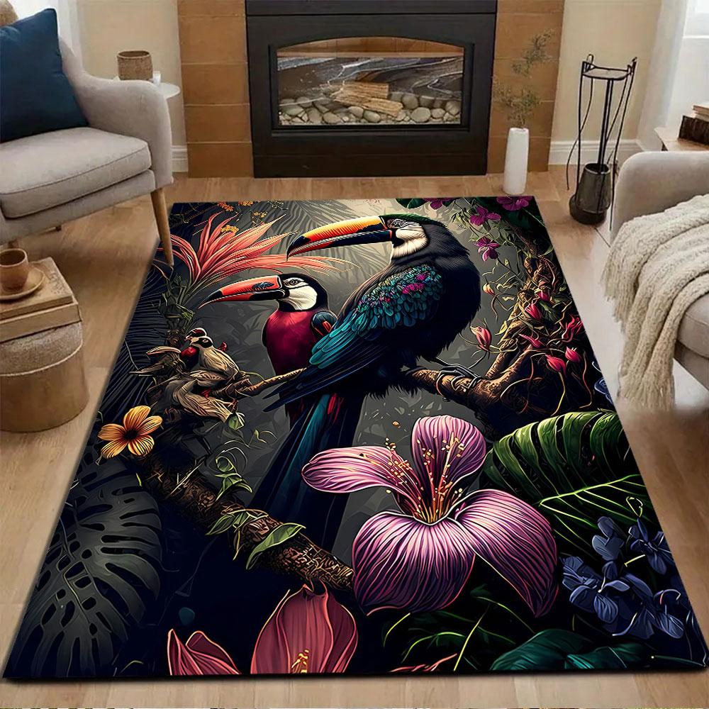 Colorful Toucans in Tropical Paradise Patterned carpet, non slip mat suitable for living room and bedroom sofas