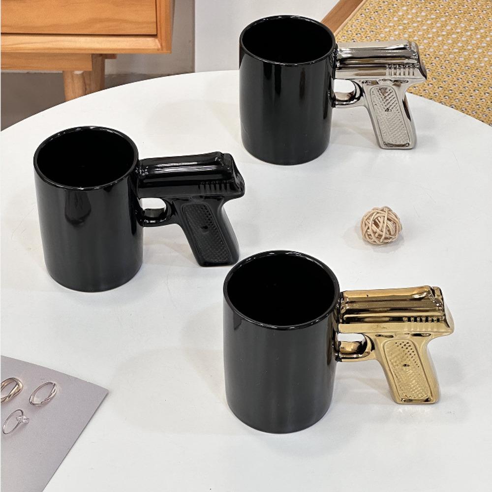 Креативная керамическая чашка золотая серебряная пистолетная чашка ручка-пистолет кружка персонализированная кружка для воды кофейная кружка 3D моделирование чашка цветная глазурованная чашка