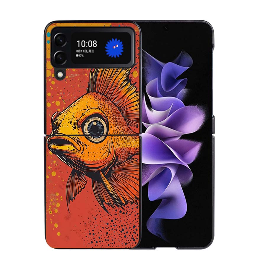 Pop Art Drawing Ideas Fish Phone Case For Samsung Z Flip 7 6 5G Galaxy Z Flip4 Z Flip5 Z Flip3 Coque Black Hard PC Shell Protect