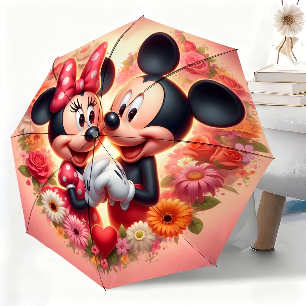 1pc Disney Mickey and Minnie Mouse Cartoon Character Automatic Umbrella, All-Weather Umbrella Suitable for All Occasions, Port
