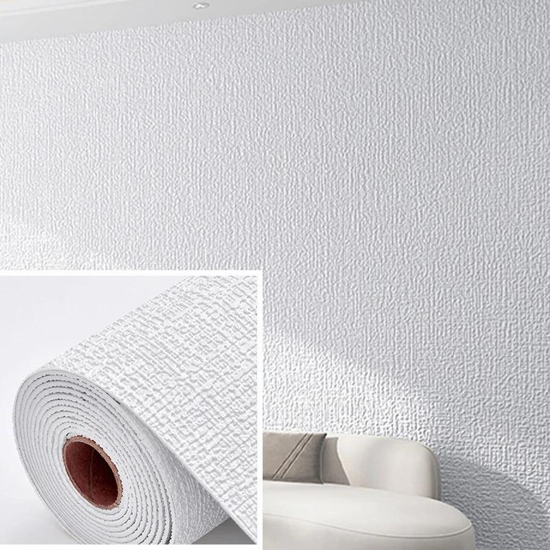 50cmX2.8/10m Linen 3D Foam Wallpaper Self-adhesive PVC Solid Color Thickened Waterproof Background Wall Renovation Wall Stickers