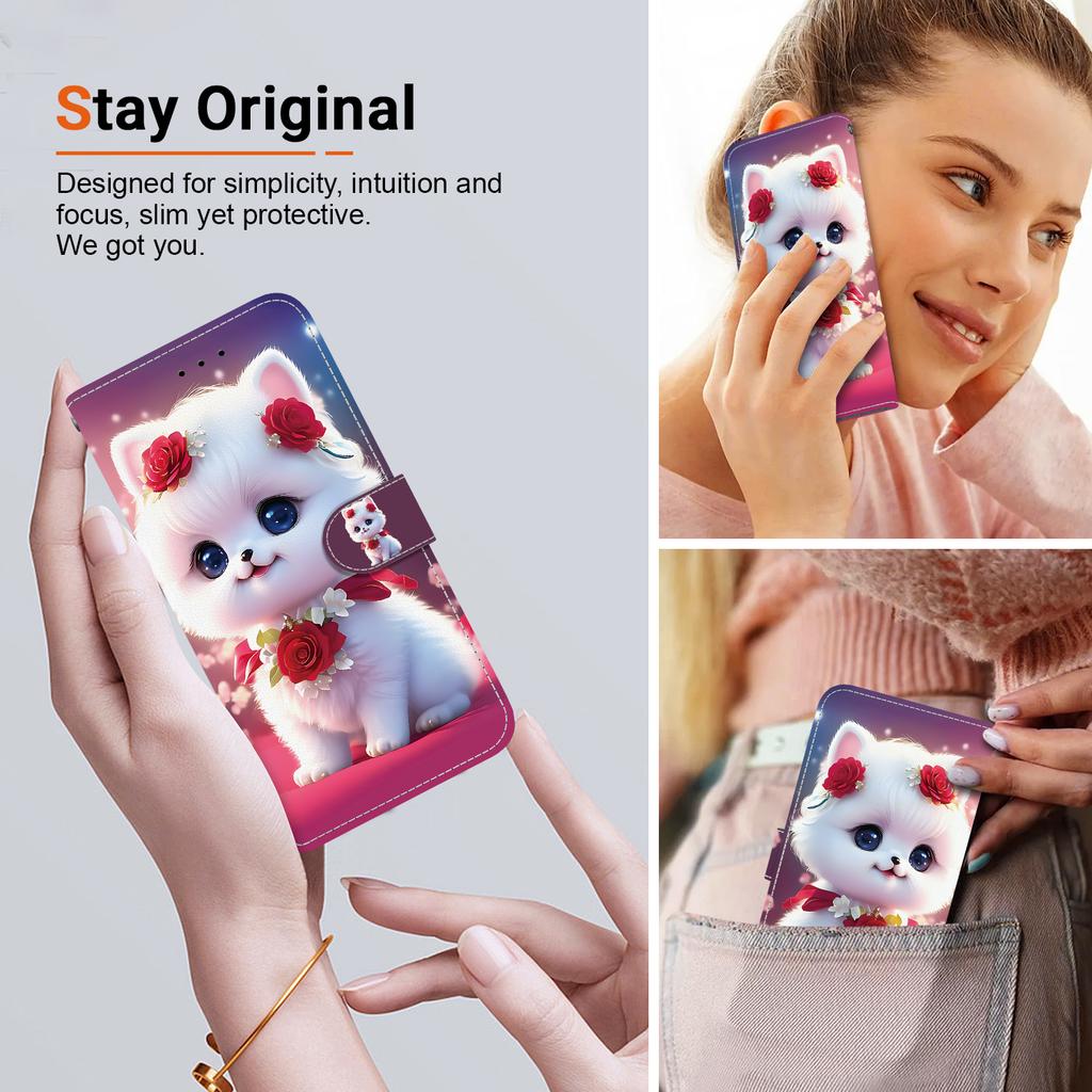 Чехол-книжка из искусственной кожи ручной работы для Samsung Galaxy A25 (SM-A256E/A256B)- Противоскользящий ударопрочный чехол с ремешком на запястье и дизайнами в виде сердец/роз и кошек