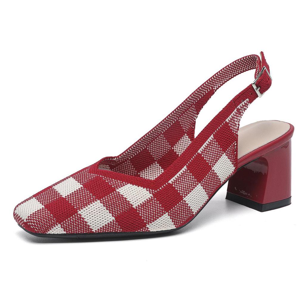 Женские босоножки Flyknit большого размера на толстом каблуке с квадратным носком, летние повседневные босоножки с грубым каблуком, вязаные в сетку, размеры 34-43