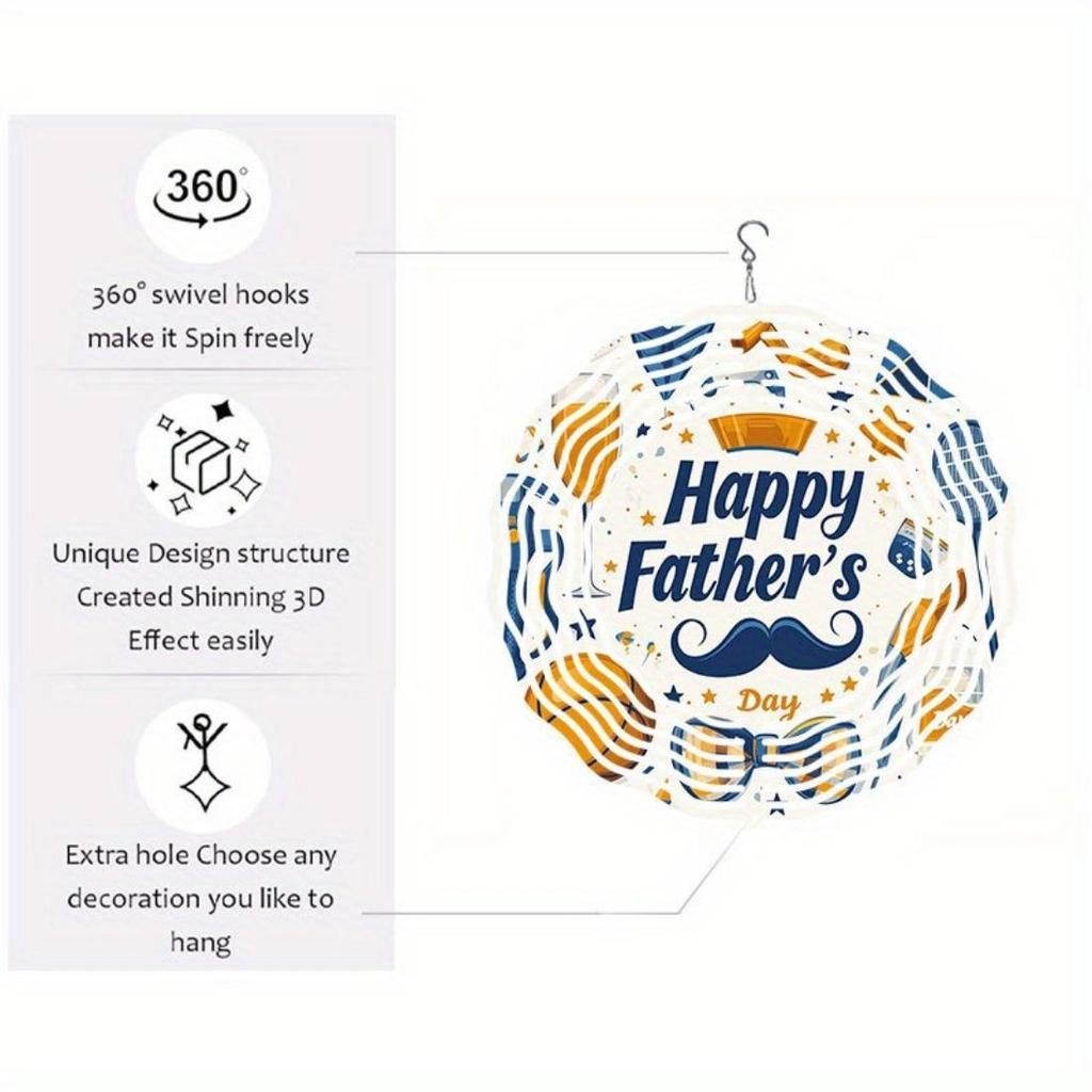 Металлический вращающийся 3D колокольчик для ветра ко Дню отца, уличный декор с мандалой, звездами, воздушными шарами, дизайном усов, не требует электричества, садовое искусство, подарок для папы