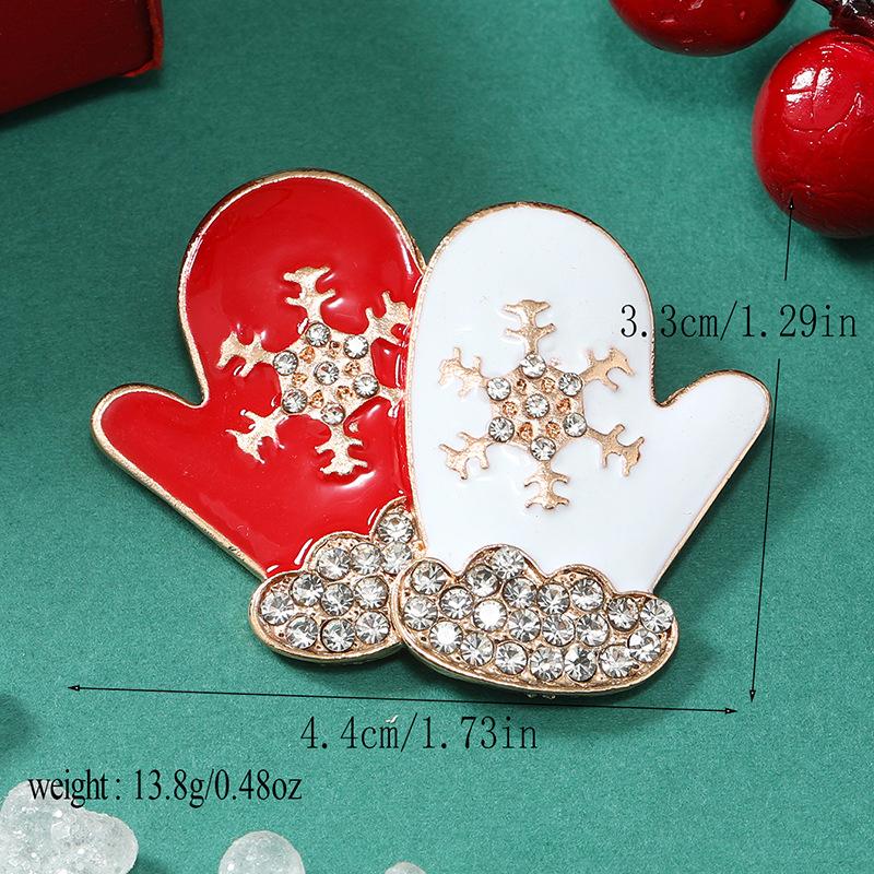 Rinhoo Zircon Santa Claus Gloves Brooches For Women Christmas Tree Snowman Snowflake Lapel Pins Christmas Jewelry